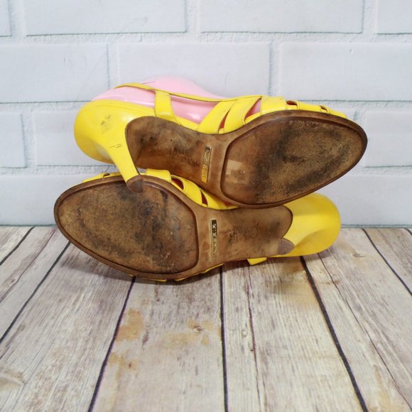 Cole Haan Yellow Leather Peep Toe High Heel Ankle Strap Air Sole Sandals 9.5 B - Picture 8 of 8